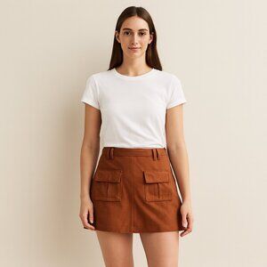 New York & Company Brown Faux Suede Mini Skirt Size 14 Pockets